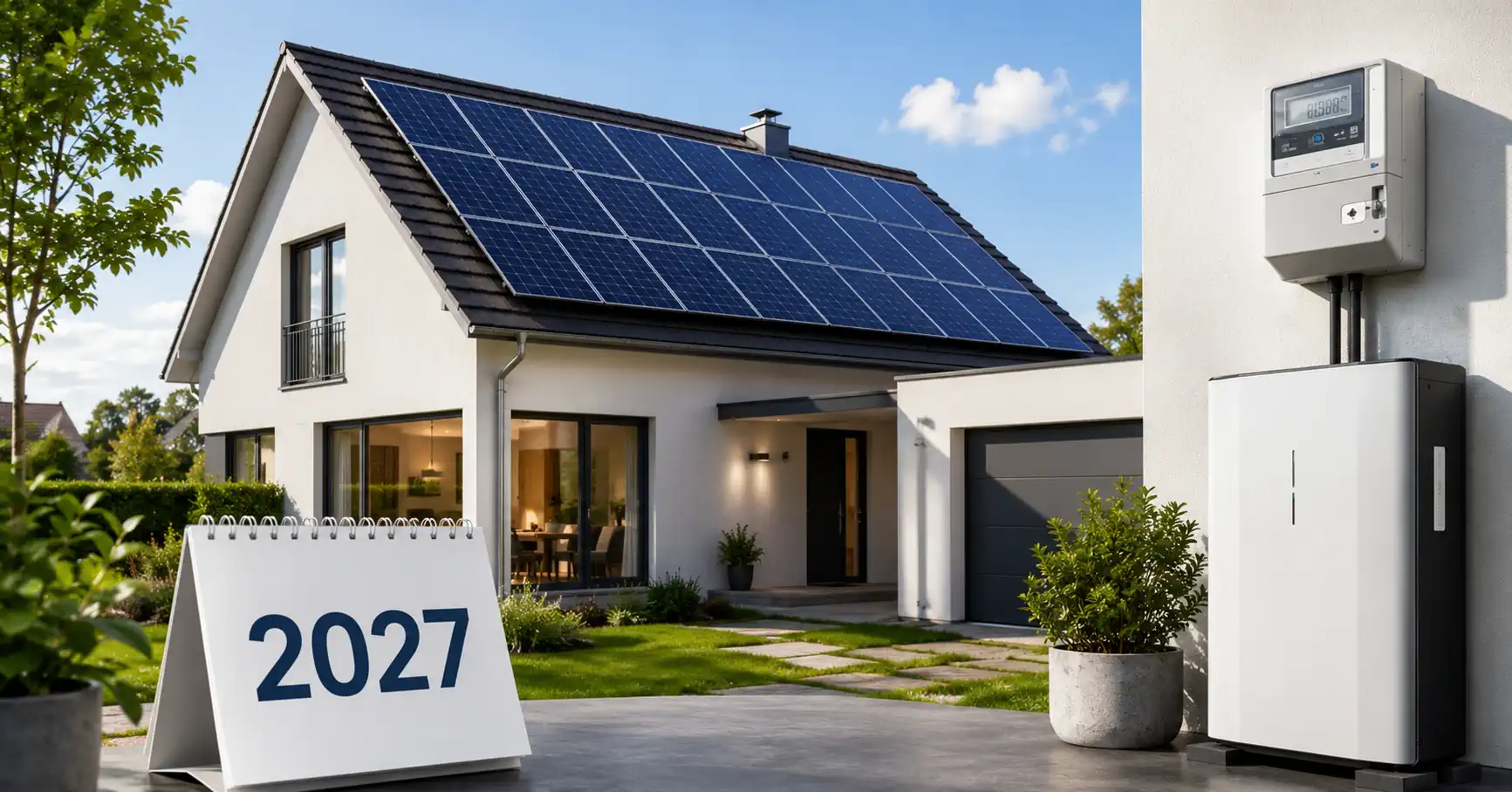 Einfamilienhaus mit Photovoltaikanlage, Batteriespeicher und Smart Meter zur Solarförderung 2027