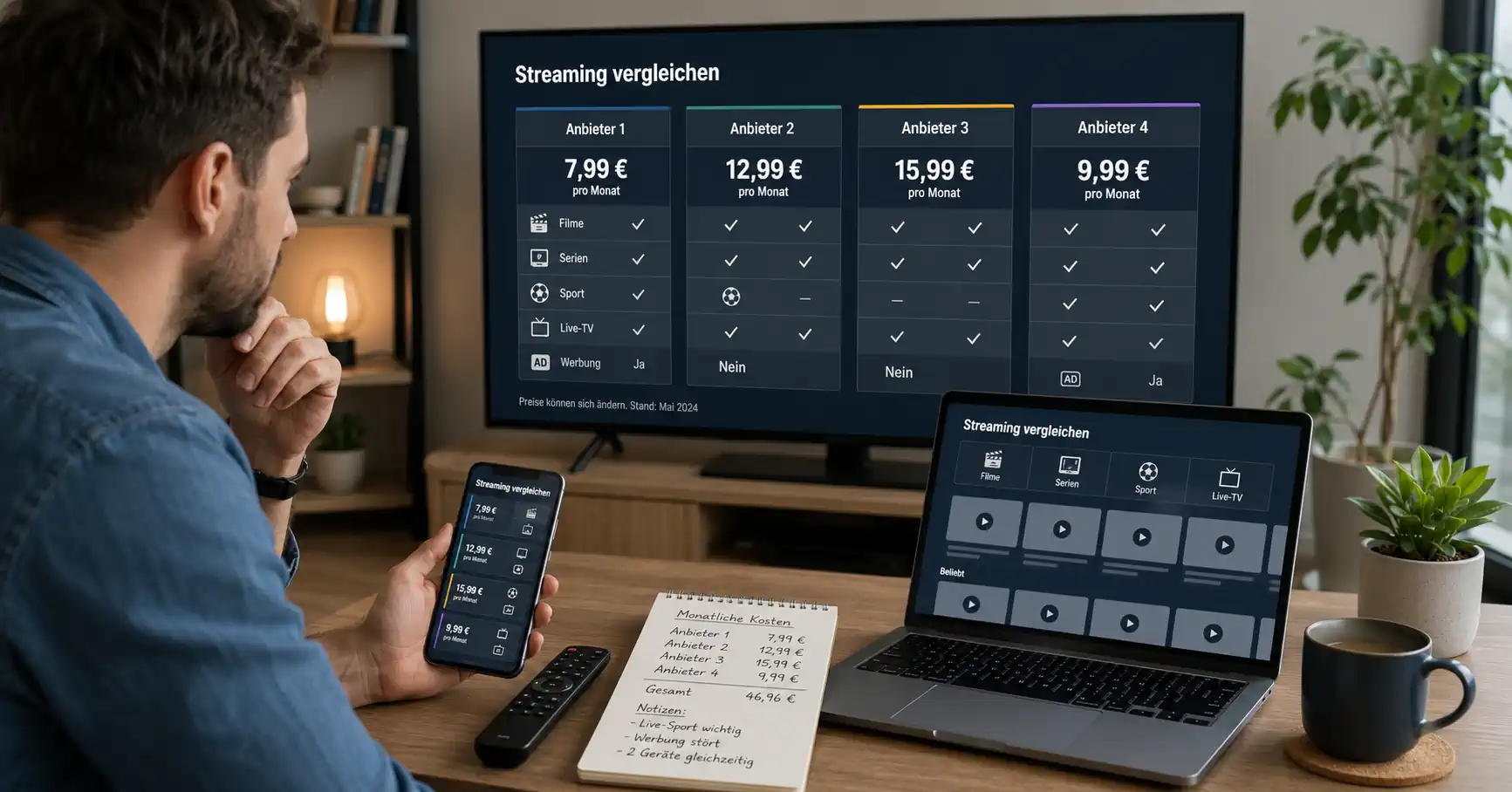 Verbraucher vergleicht Streaming-Abos, Preise und Inhalte